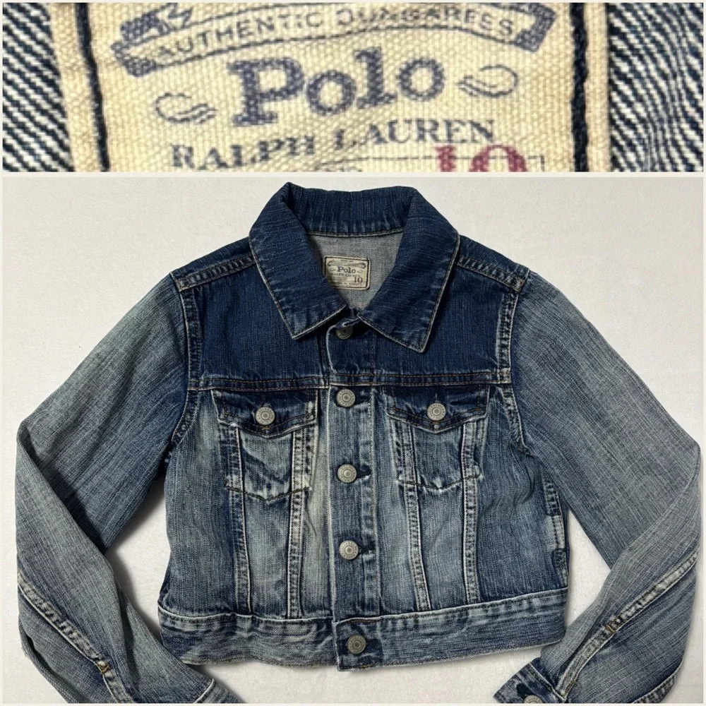 Polo Ralph Lauren Kids Sz 10 Denim‎ Jacket Blue Distressed Trucker Style